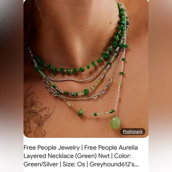 Free People Aurelia Layered Necklace in Jade Green NWT - Picture 6 of 8